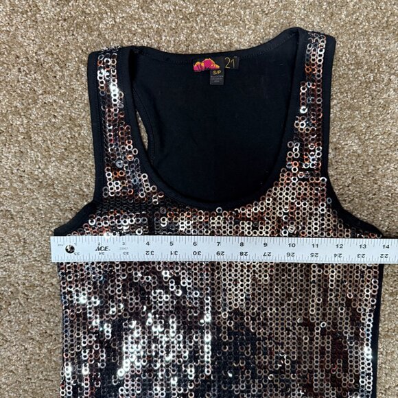 Forever 21 Silver Sequin Knit Tank Top Womens Small Stretch Scoop Holiday Dance - Picture 9 of 13